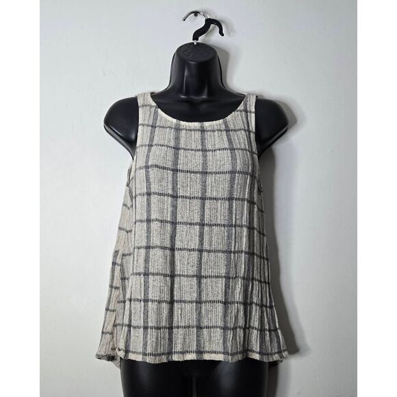 Michael Stars Top Size Small Boho Plaid Sleeveless Semisheer High Low Hem - Picture 1 of 5